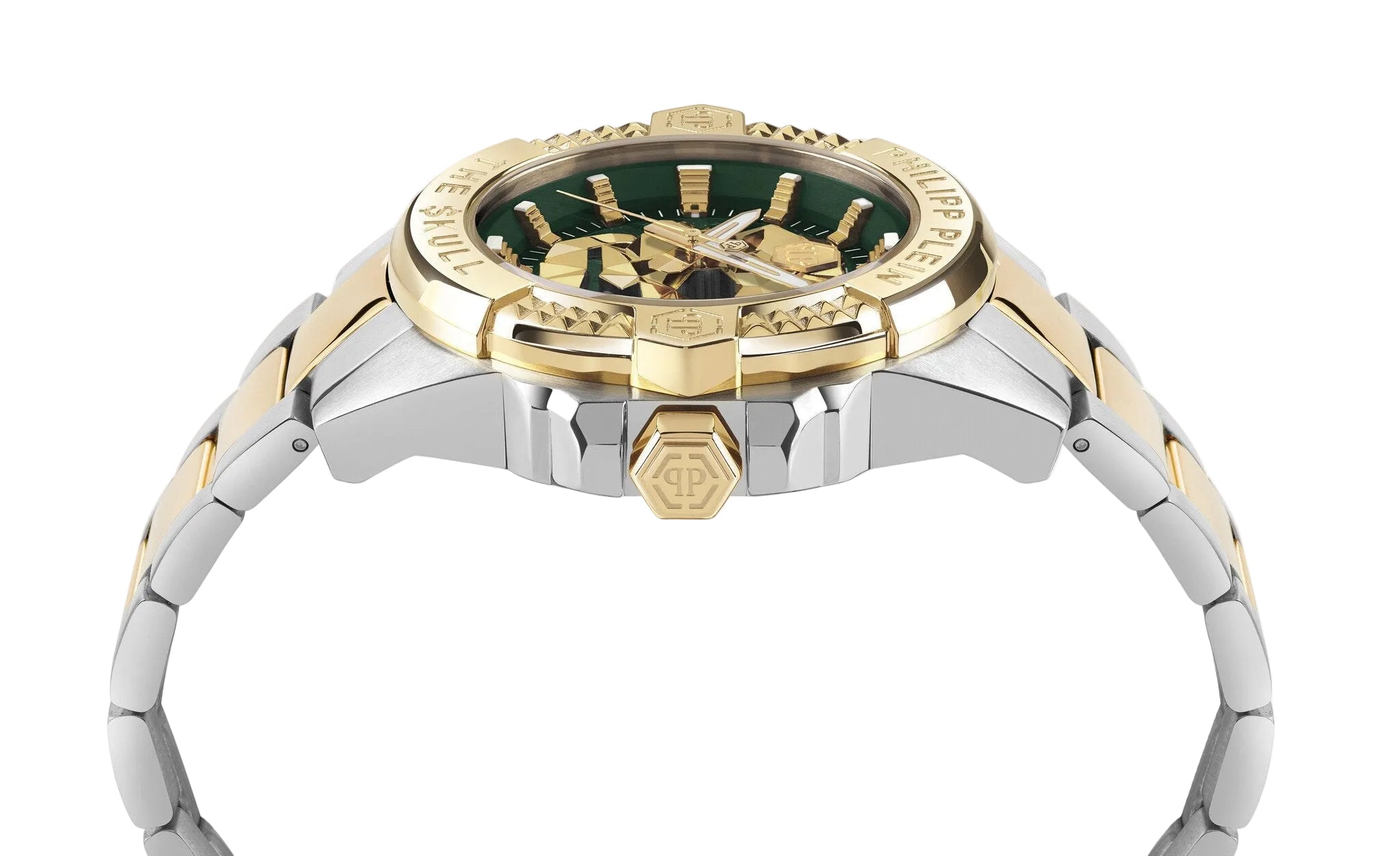 Philipp Plein Skull Green Dial Two Tone Stainless Steel Watch PWAAA2825