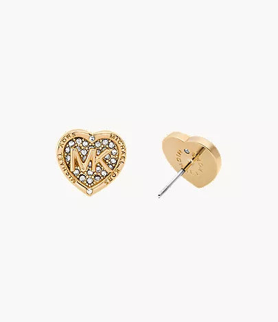 Michael Kors Gold Pavé Logo Heart Women's Stud Earrings MKJC0007A710 - detail