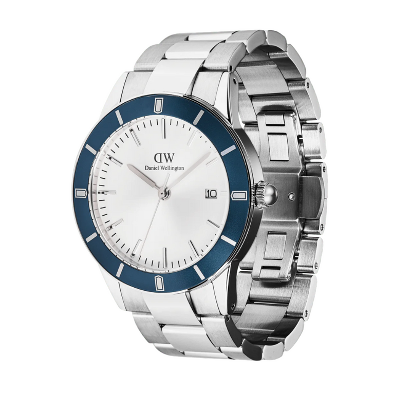 Daniel Wellington Iconic Paradigma Link Blue Bezel White Dial Watch DW00100818