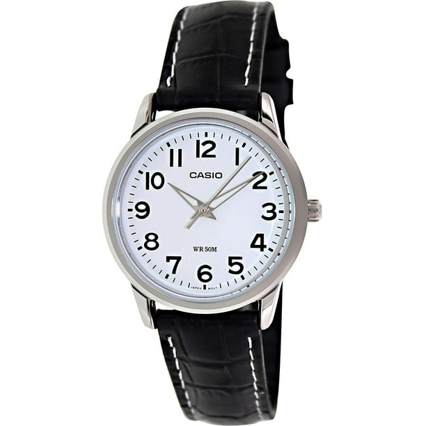Casio Analog White Dial Black Leather Strap Watch LTP1303L-7B