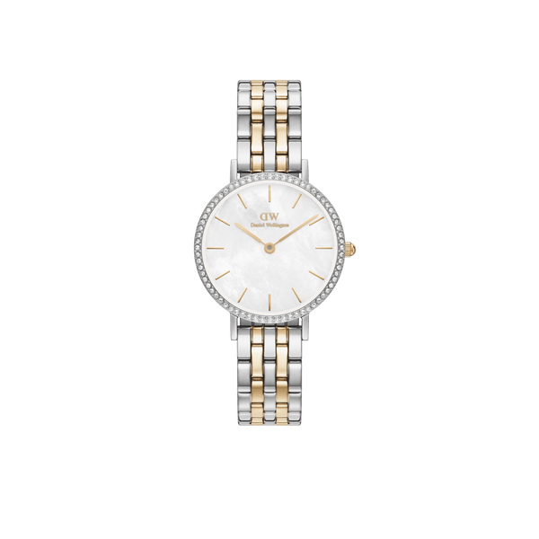 Daniel Wellington Petite 28mm Bezel 5-Link White MOP Two-Tone Watch DW00100665