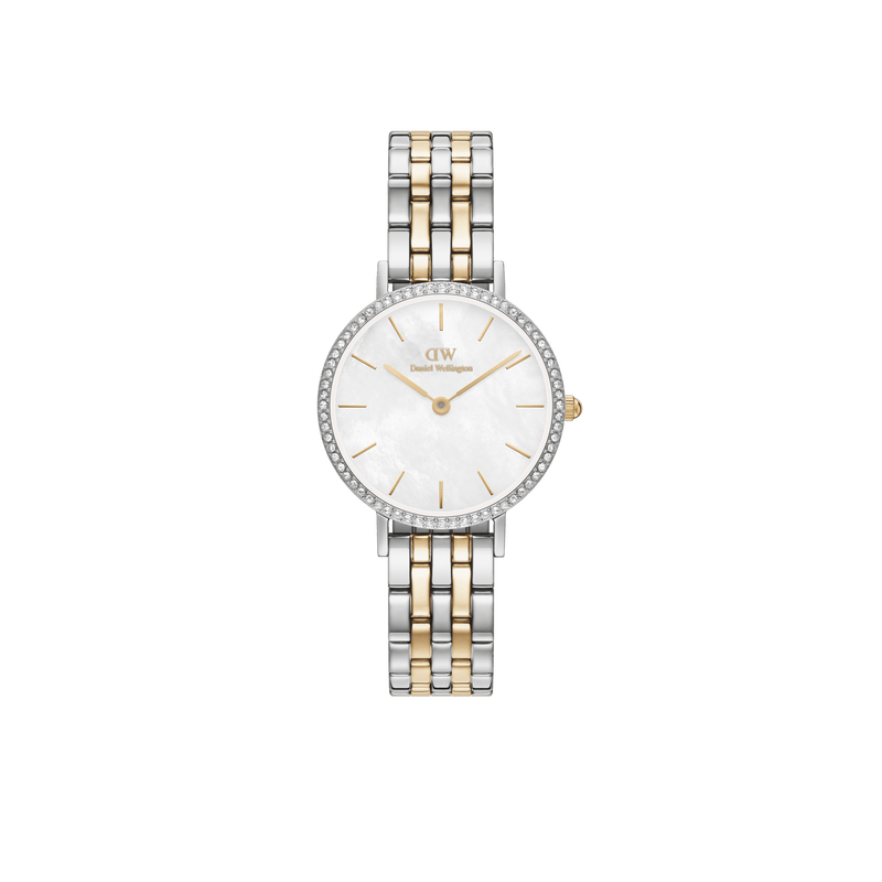 Daniel Wellington Petite 28mm Bezel 5-Link White MOP Two-Tone Watch DW00100665