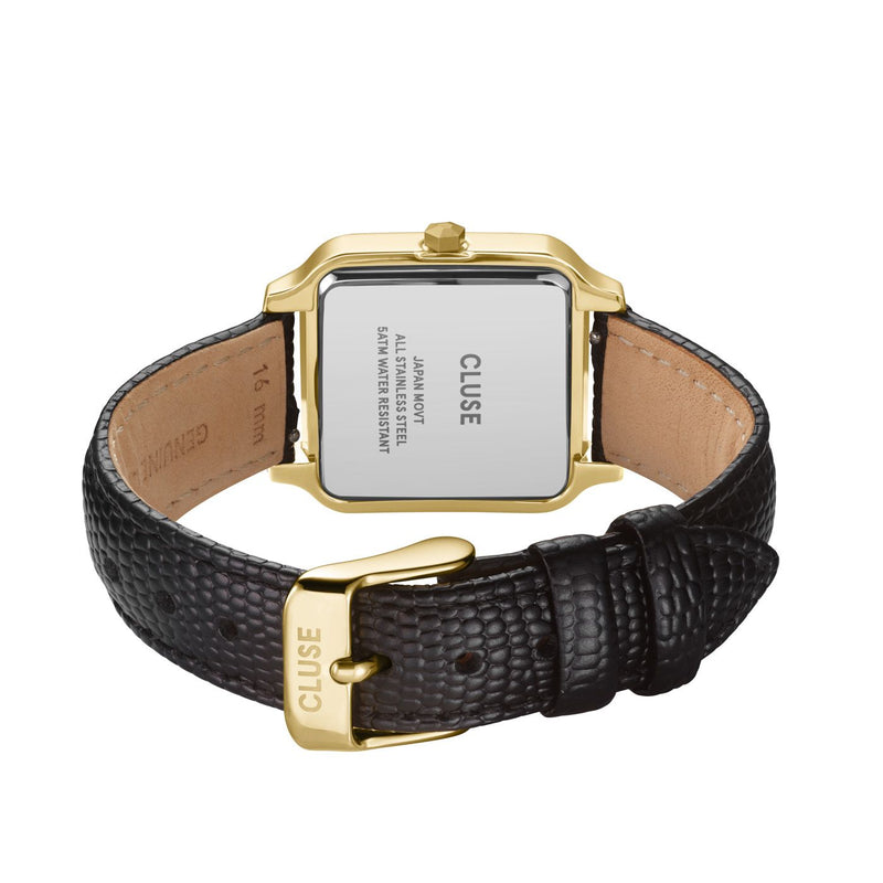 CLUSE Gracieuse Gold / Black Lizard Leather Watch CW11903