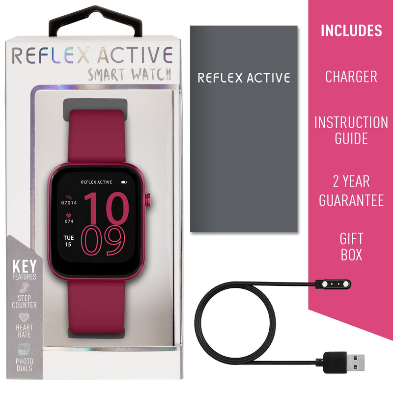 Pink smartwatch with a square display showing the time 10:09.