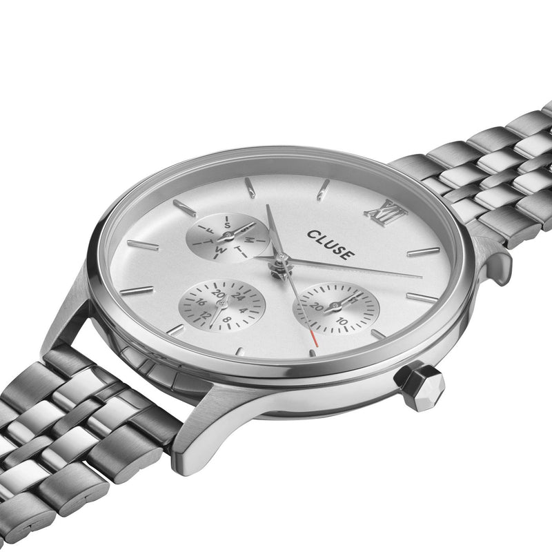 CLUSE Minuit Multifunction Full Silver Link Watch CW10703