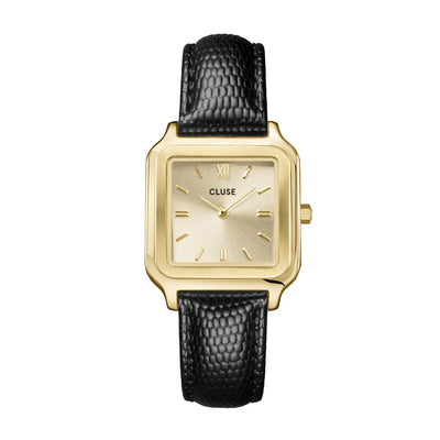 CLUSE Gracieuse Gold / Black Lizard Leather Watch CW11903