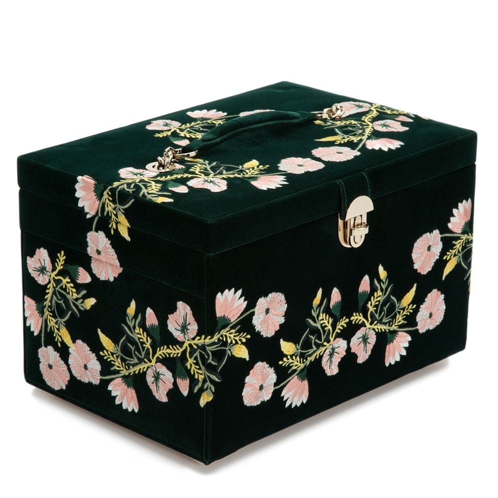 UK発【WOLF】 forest green floralベルベットジュエリーボックス Wolf Zoe Large Jewelry Box Forest Green 393012 | Watch Direct