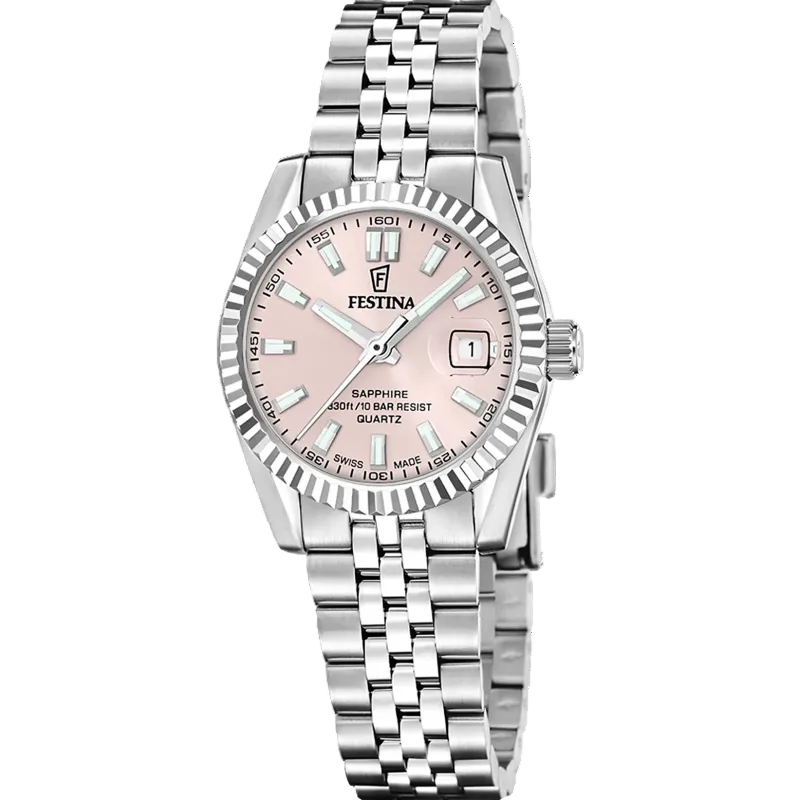 Festina Swiss Made Classic Pink Dial Stainless Steel Women’s Watch F20087/2