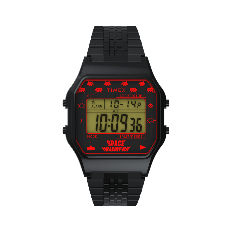 Timex T80 Space Invaders Black Stainless Steel Watch TW2V30200