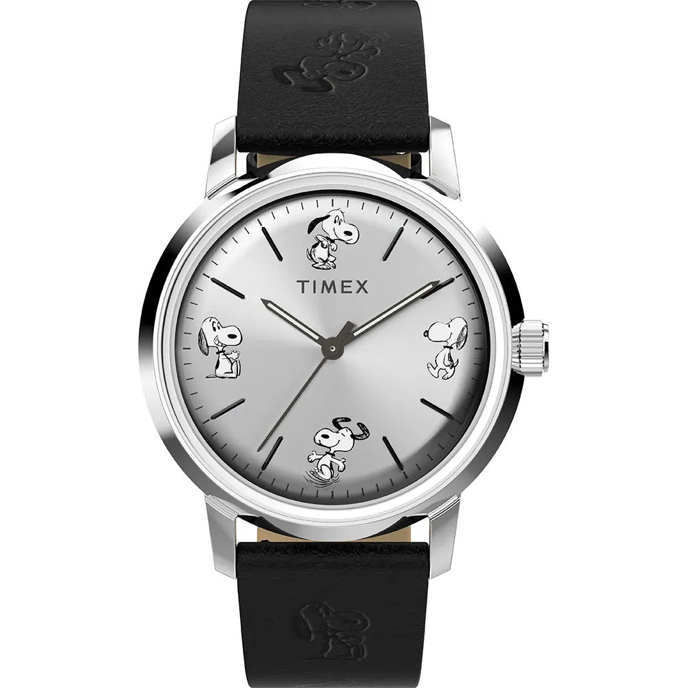 Timex Peanuts Sketch Black Leather Strap Watch TW2W54000