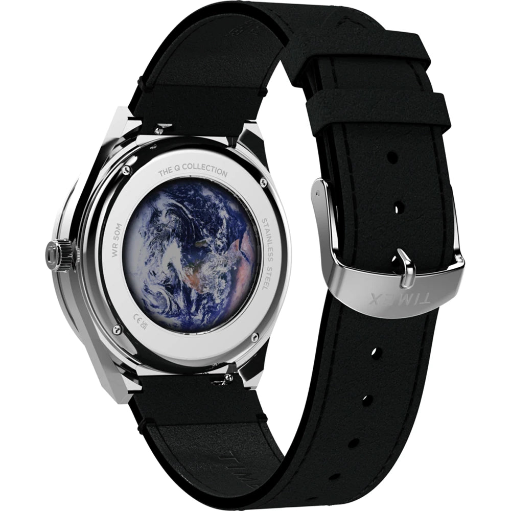 Timex Q Nasa Day-Date Moonphase Black Dial Leather Band Watch TW2Y56800