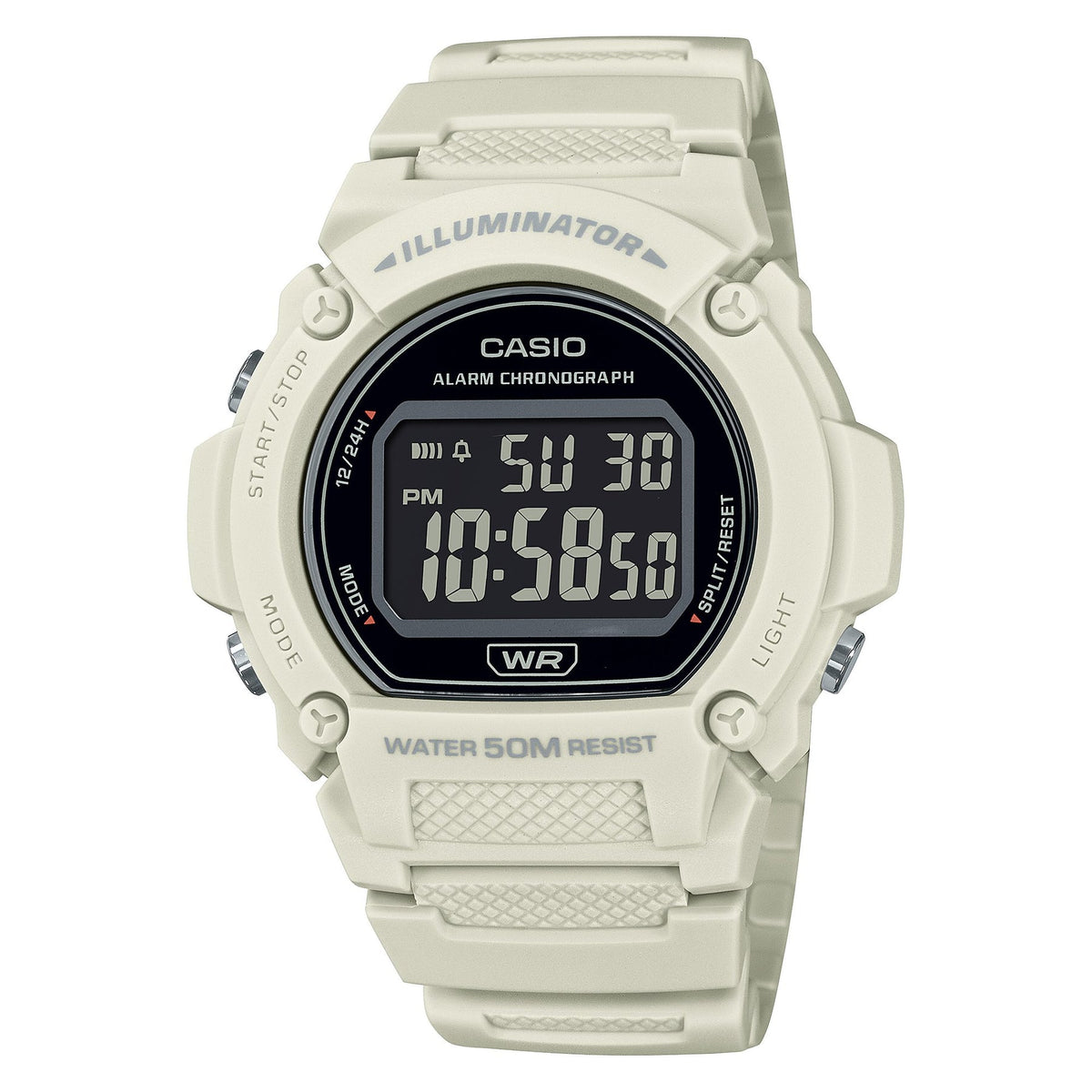 Casio Digital Black Dial White Resin Band Watch W219HC-8B