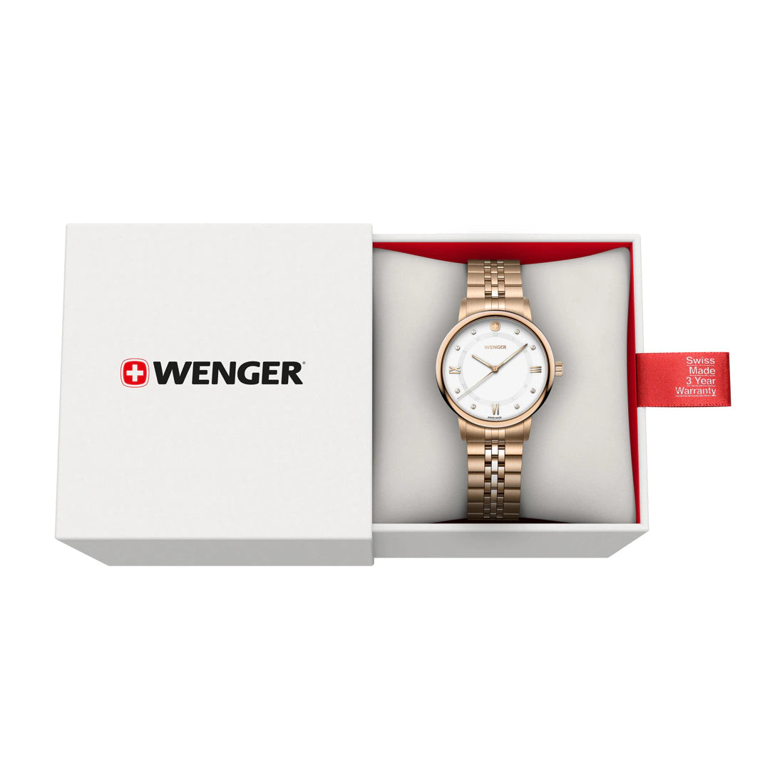 Wenger Urban Donnissima White Dial Rose Gold Stainless Steel Women's Watch 60.1721.119