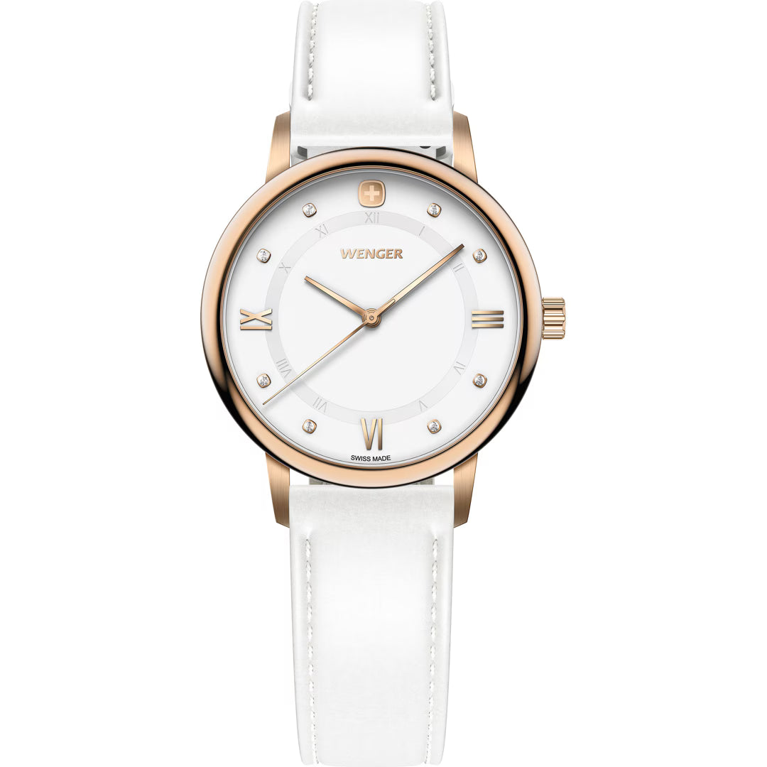 Wenger Urban Donnissima White Dial Rose Gold Stainless Steel Women's Watch 60.1721.119