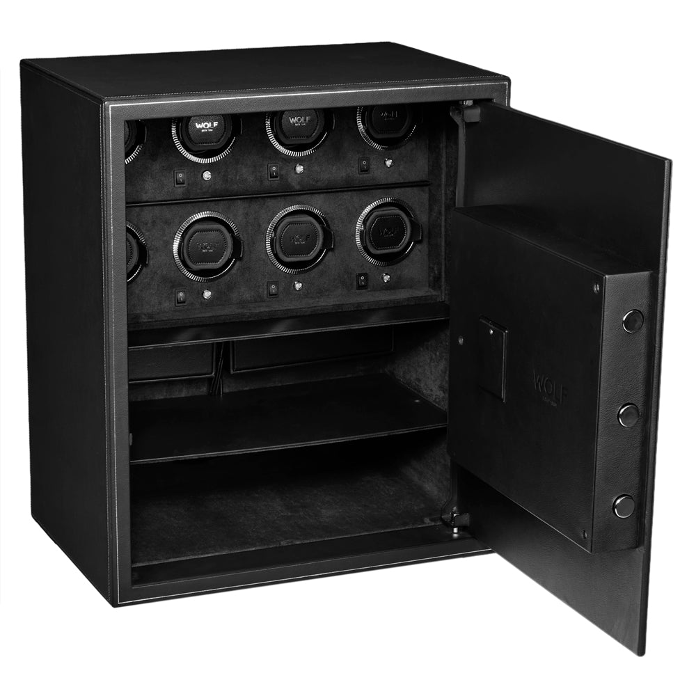 Wolf The Den 8 Piece Watch Winder Safe Black 430802 interior with trays removed