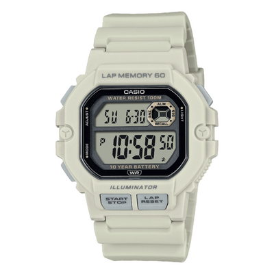 Casio Digital Illuminator Grey Dial White Resin Band Watch WS1400H-8A