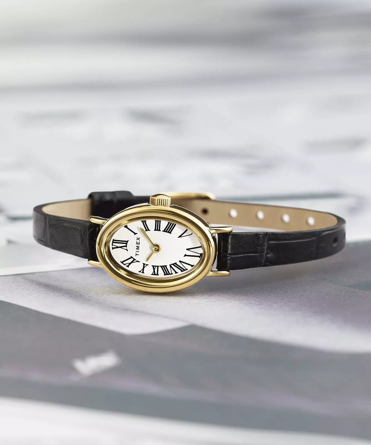 Timex Cavatina Gold Case with Black Leather Band Women's