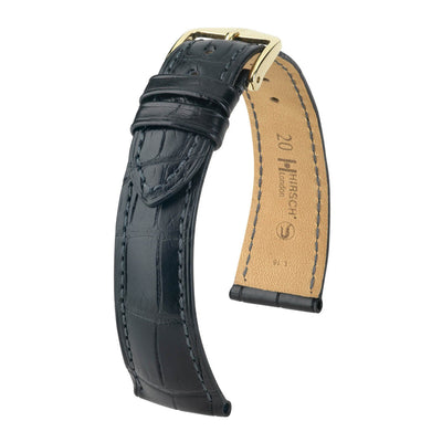 Hirsch Genuine London Black Matt Genuine Alligator Leather Watch Band