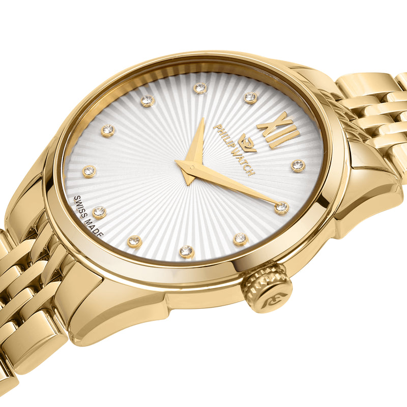 Philip Roma Gold Watch with Interchangeable White Strap