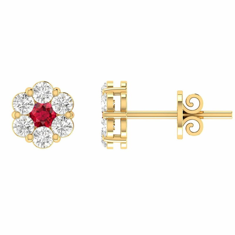 Ruby Diamond Earrings With 0.53ct Diamonds In 9K Yellow Gold