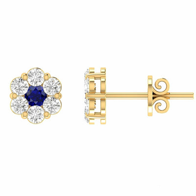 Sapphire Diamond Stud Earrings With 0.80ct Diamonds In 9K Yellow Gold