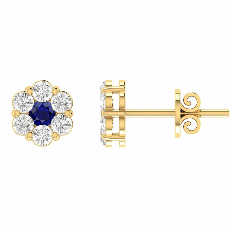 Sapphire Diamond Stud Earrings With 0.80ct Diamonds In 9K Yellow Gold