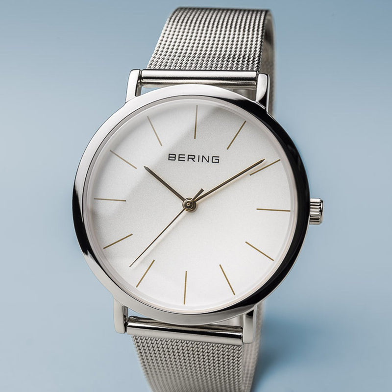 Bering Classic Polished Silver 36mm Mesh Watch