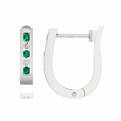 Emerald Diamond Huggie Earrings With 0.10ct Diamonds In 9K White Gold