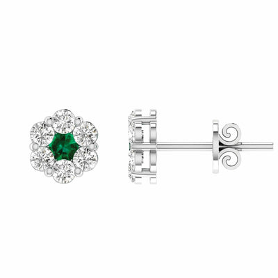 Emerald Diamond Stud Earrings With 0.19ct Diamonds In 9K White Gold