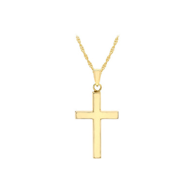 9K Yellow Gold Hollow Cross Necklace 46cm