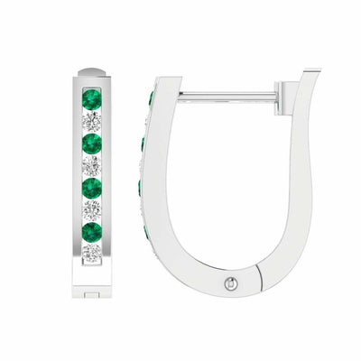 Emerald Diamond Huggie Earrings With 0.25ct Diamonds In 9K White Gold