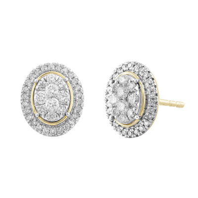 Oval Cluster Earrings with 0.5ct Diamond In 9K Yellow Gold