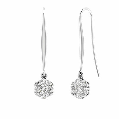 Cluster Hook Diamond Earrings With 0.10ct Diamonds In 9K White Gold