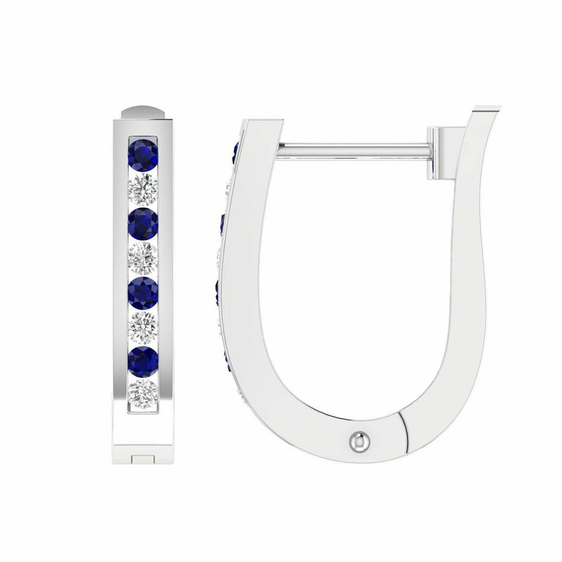 Sapphire Diamond Huggie Earrings With 0.25ct Diamonds In 9K White Gold