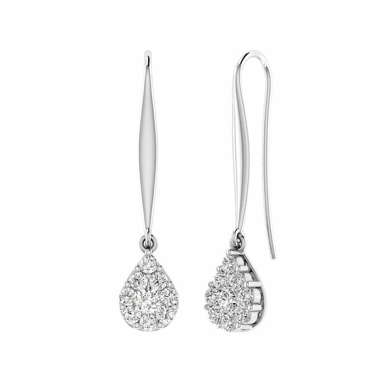 Tear Drop Hook Diamond Earrings With 0.10ct Diamonds In 9K White Gold