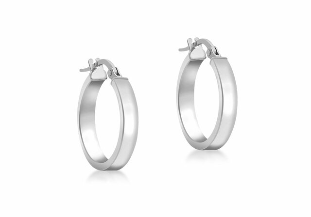 9K White Gold Hollow Rectangular Tube Hoop Earrings 15mm