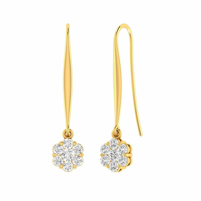 Cluster Hook Diamond Earrings With 0.15ct Diamonds In 9K Yellow Gold