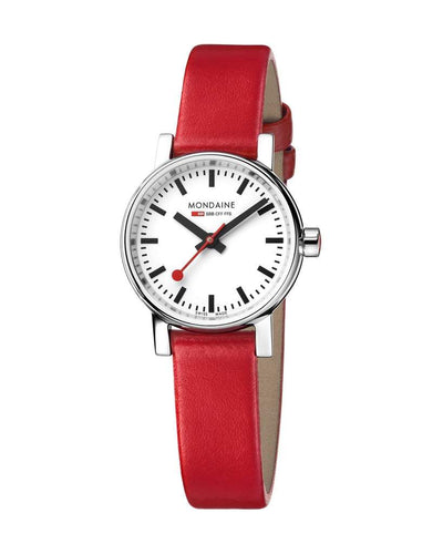 Mondaine Evo2 Petite White Dial Red Strap Watch