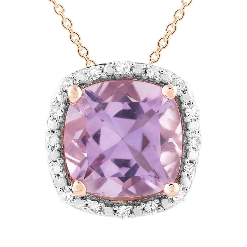 Pink Amethyst Necklaces With 0.05ct Diamonds In 9K Rose Gold