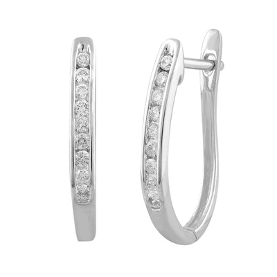 Huggie Earrings with 0.17ct Diamond In 9K White Gold