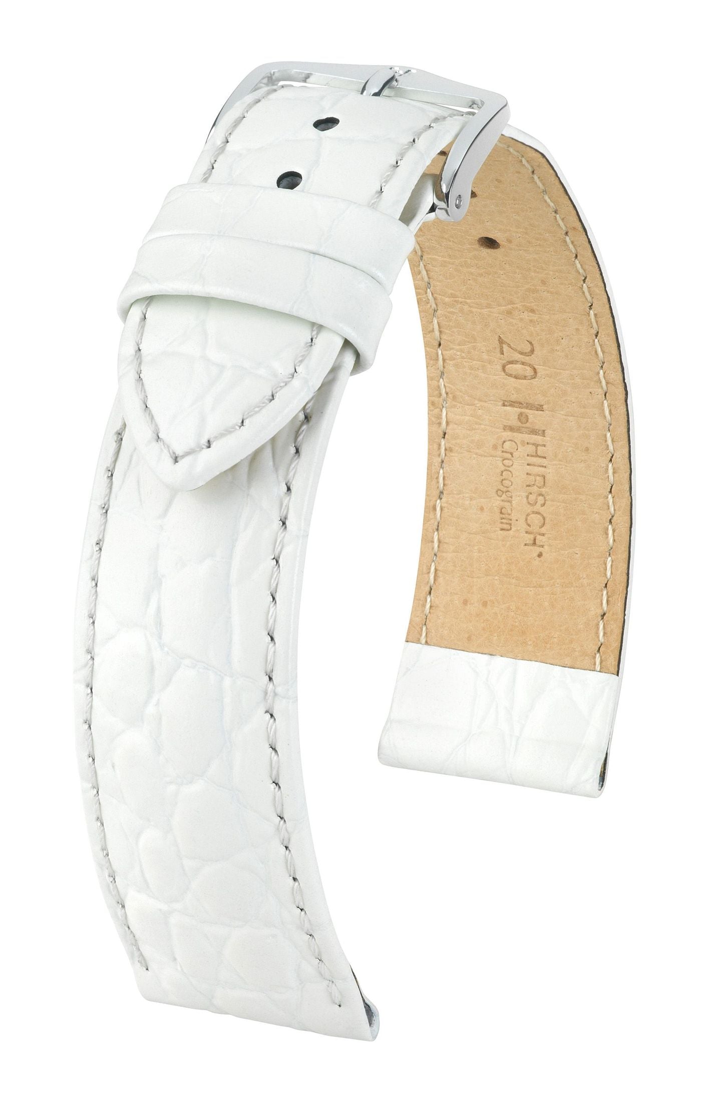 Hirsch Crocograin Medium White Leather Band