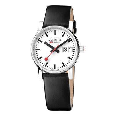 Mondaine Evo2 White Dial Black Leather Watch MSE.30210.LB