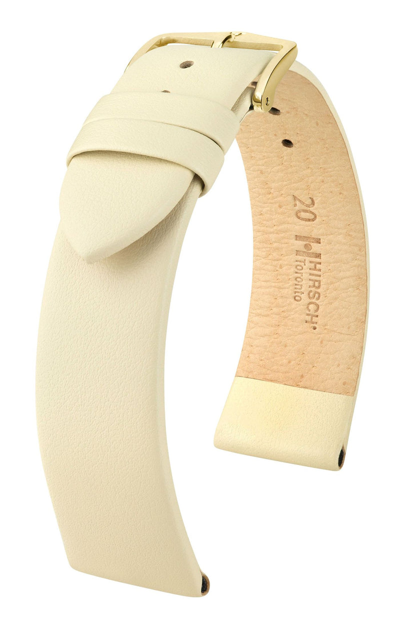 Hirsch Toronto Medium Gold Buckle Beige Leather Band