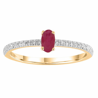 Ruby Ring With 0.12ct Diamond In 9K Yellow Gold