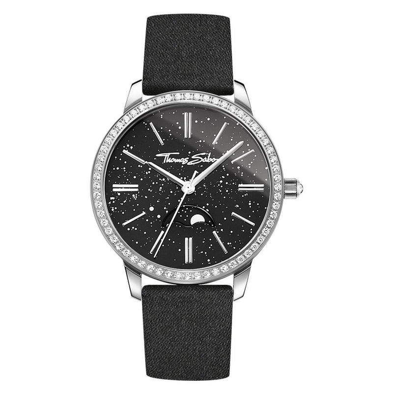 Thomas Sabo Star Moonphase Black Leather Womens Watch