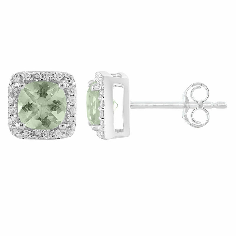 Green Amethyst Earrings With 0.15ct Diamonds In 9K White Gold