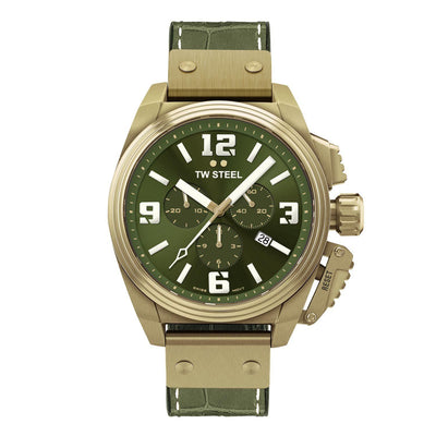 TW Steel Canteen 46mm Chronograph Green Leather Mens Watch