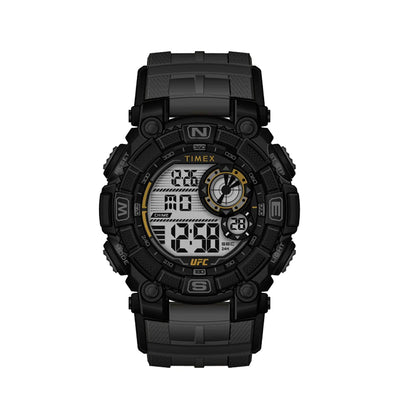 Rugged black digital sports watch with multiple display features.