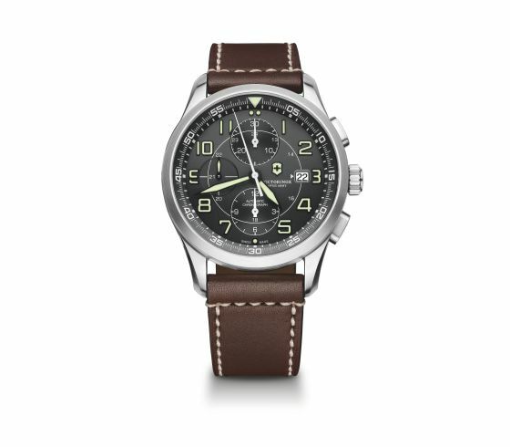 Victorinox Airboss Chronograph Mechanical Black Dial Brown Leather Mens Watch