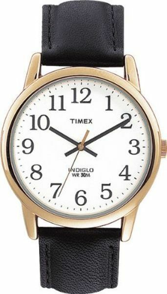 Timex T20491 Easy Reader Gold-Tone Black Leather Mens Watch